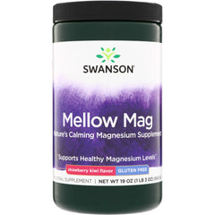 SW1768 | Swanson Mellow Mag magnesium supplement, strawberry kiwi flavor, gluten free, 19 oz