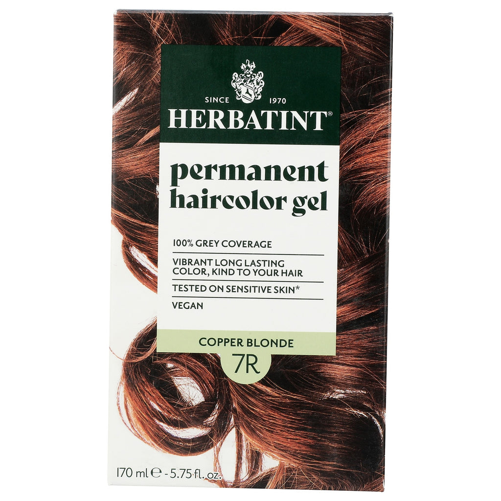 HBT016 | Herbatint permanent haircolor gel 7R Copper Blonde packaging showing partial model face and copper hair - Thumbnail