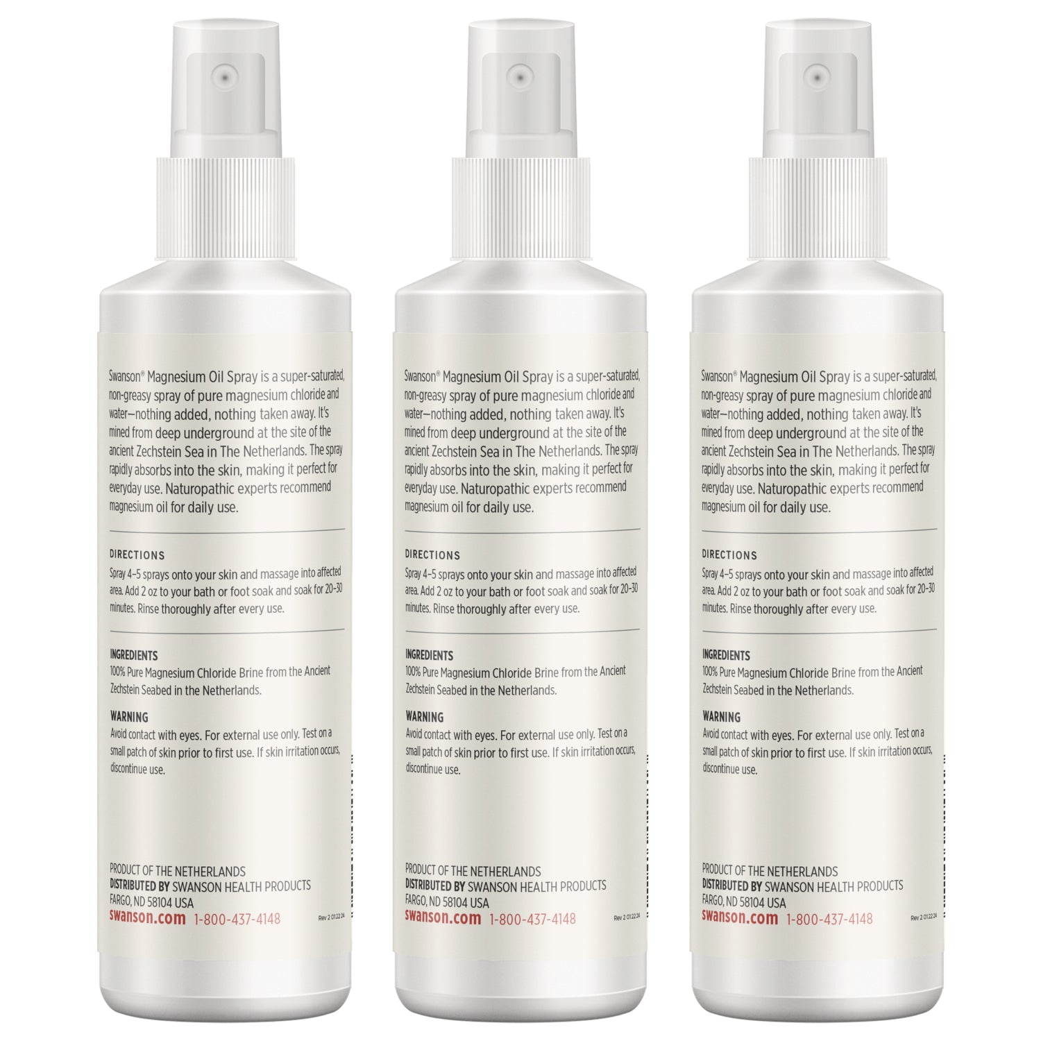 SWU485 | Back label with Ingredients and directions panel: 100% pure magnesium chloride brine