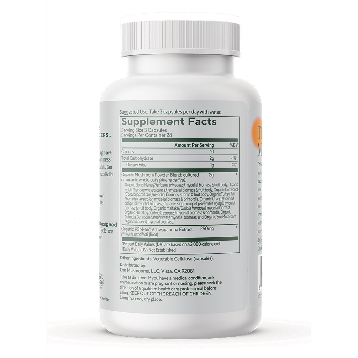 MMX029 | Back of white supplement bottle showing Supplement Facts panel, ingredients and barcode