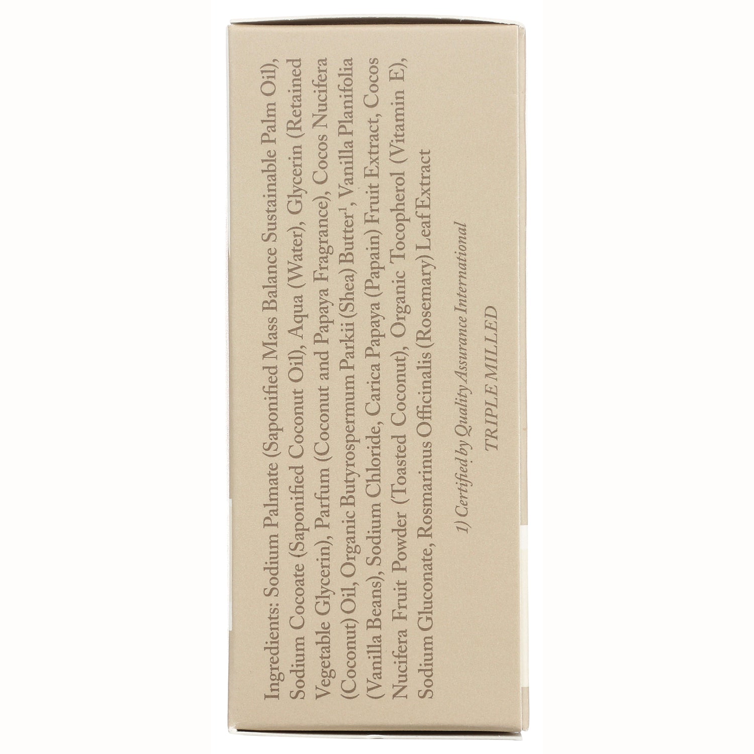 DRW013 | Back of beige product box showing vertical ingredients list and certification text