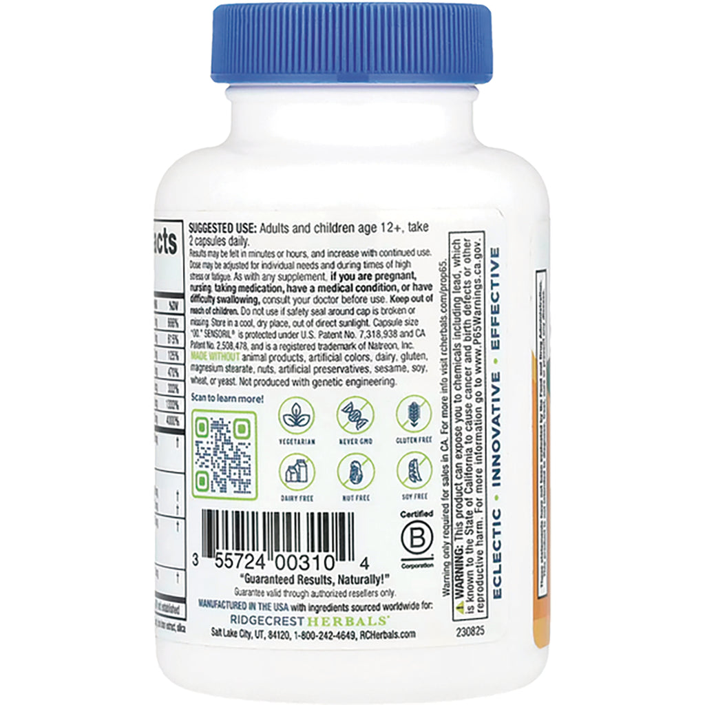 PH052 | back label of white supplement bottle showing barcode, QR code, usage text and dietary icons - Thumbnail