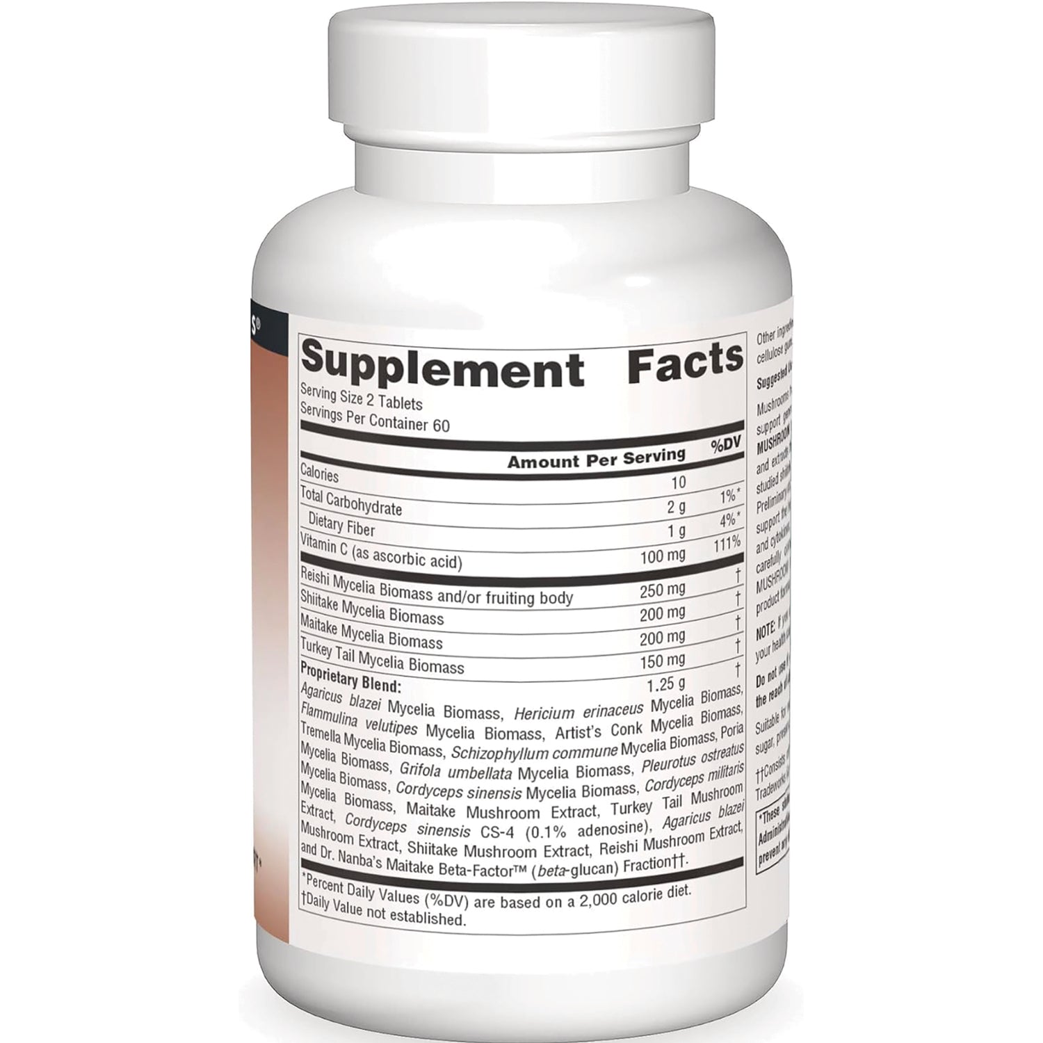 SN512 | Back label showing Supplement Facts panel and ingredients list