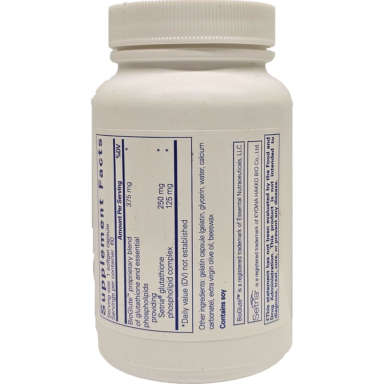 PRN129 | Back label of white supplement bottle showing Supplement Facts panel and ingredients