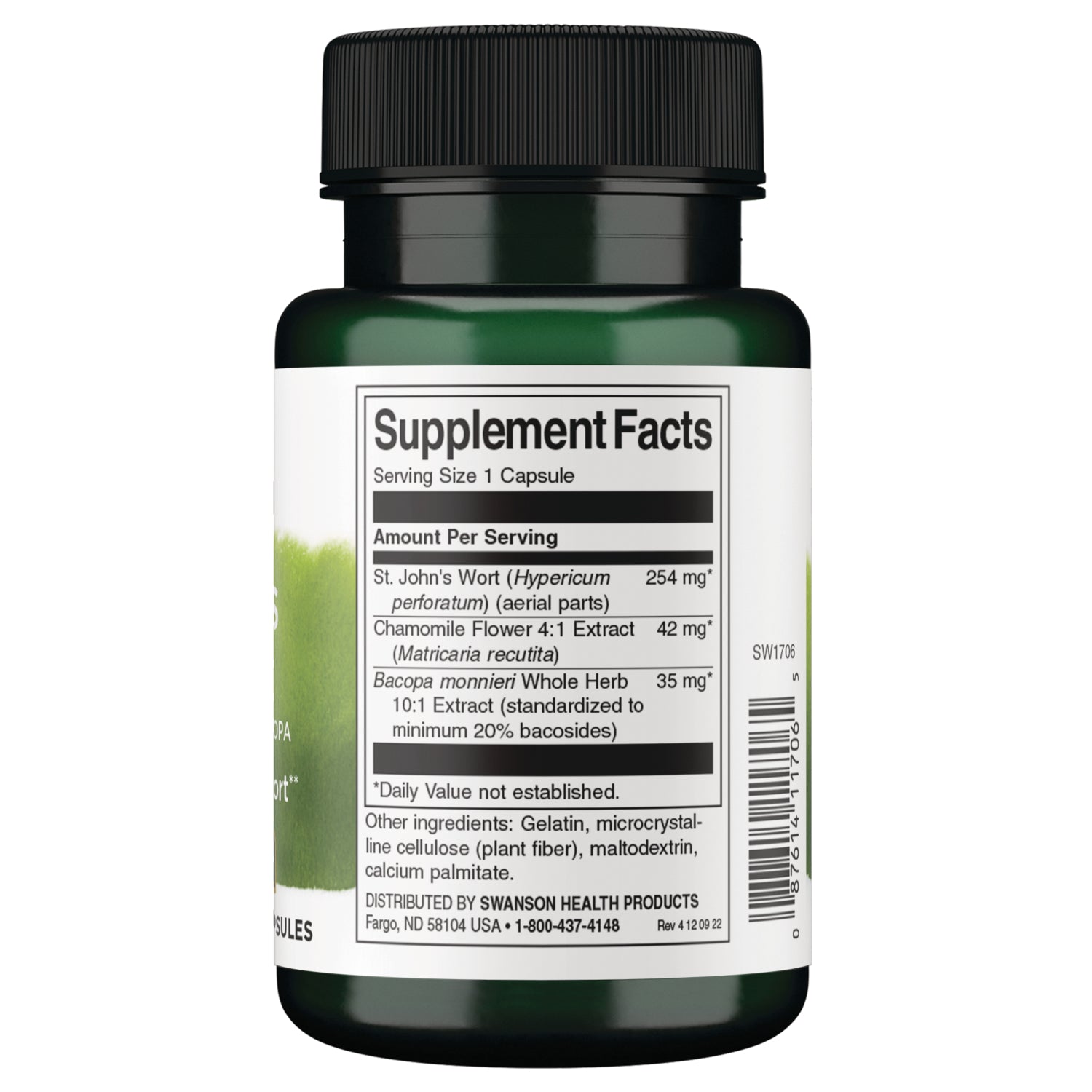 SW1706 | Back label with supplement facts and serving information