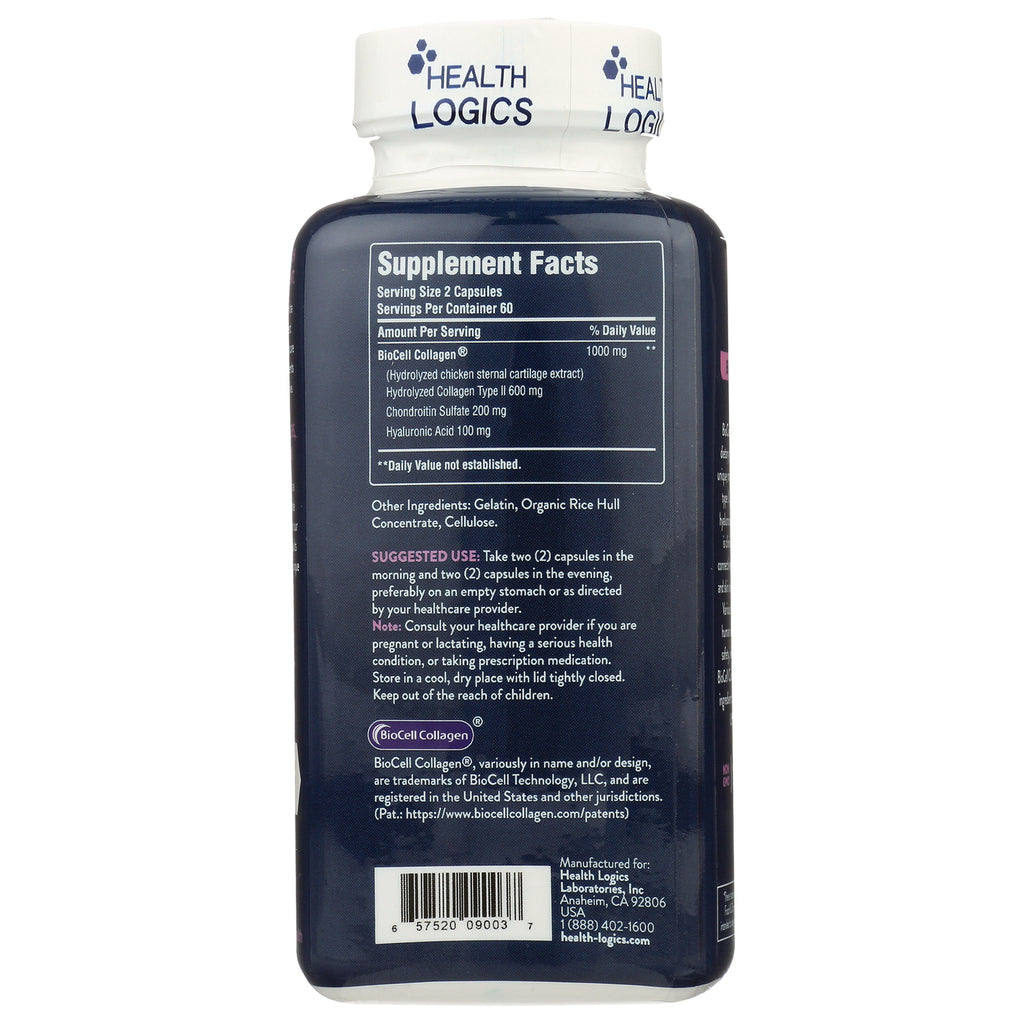 HLG001 | Back of navy supplement bottle showing Supplement Facts panel, suggested use text, and barcode - Thumbnail