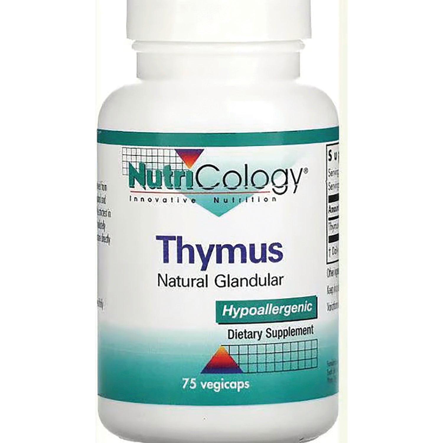 NCL010 | NutriCology Thymus natural glandular dietary supplement bottle labeled Hypoallergenic 75 vegicaps