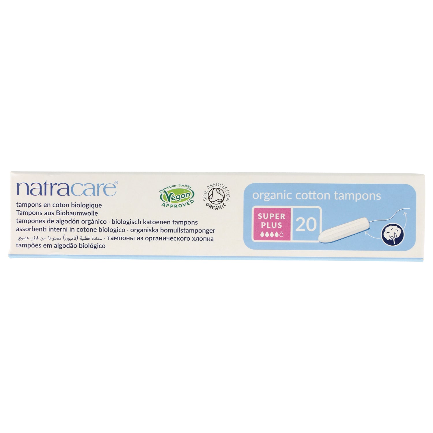 NCR003 | Natracare organic cotton tampons super plus 20 count product infographic