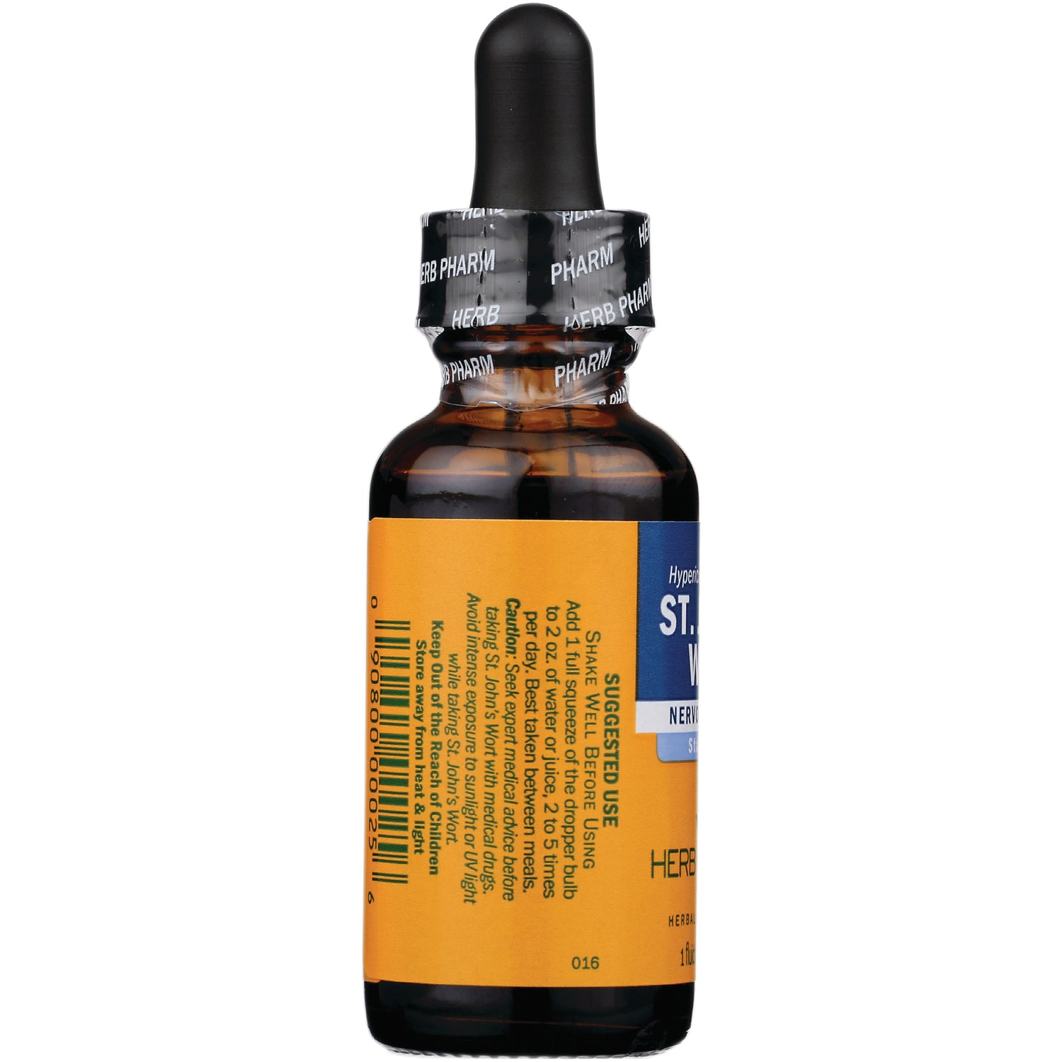 HPH031 | amber dropper bottle showing product infographic and back label with usage directions and barcode