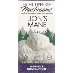 FUN025 | Host Defense Mushrooms Lion's Mane supplement box, 120 capsules, gluten free and vegan, memory and nerve support