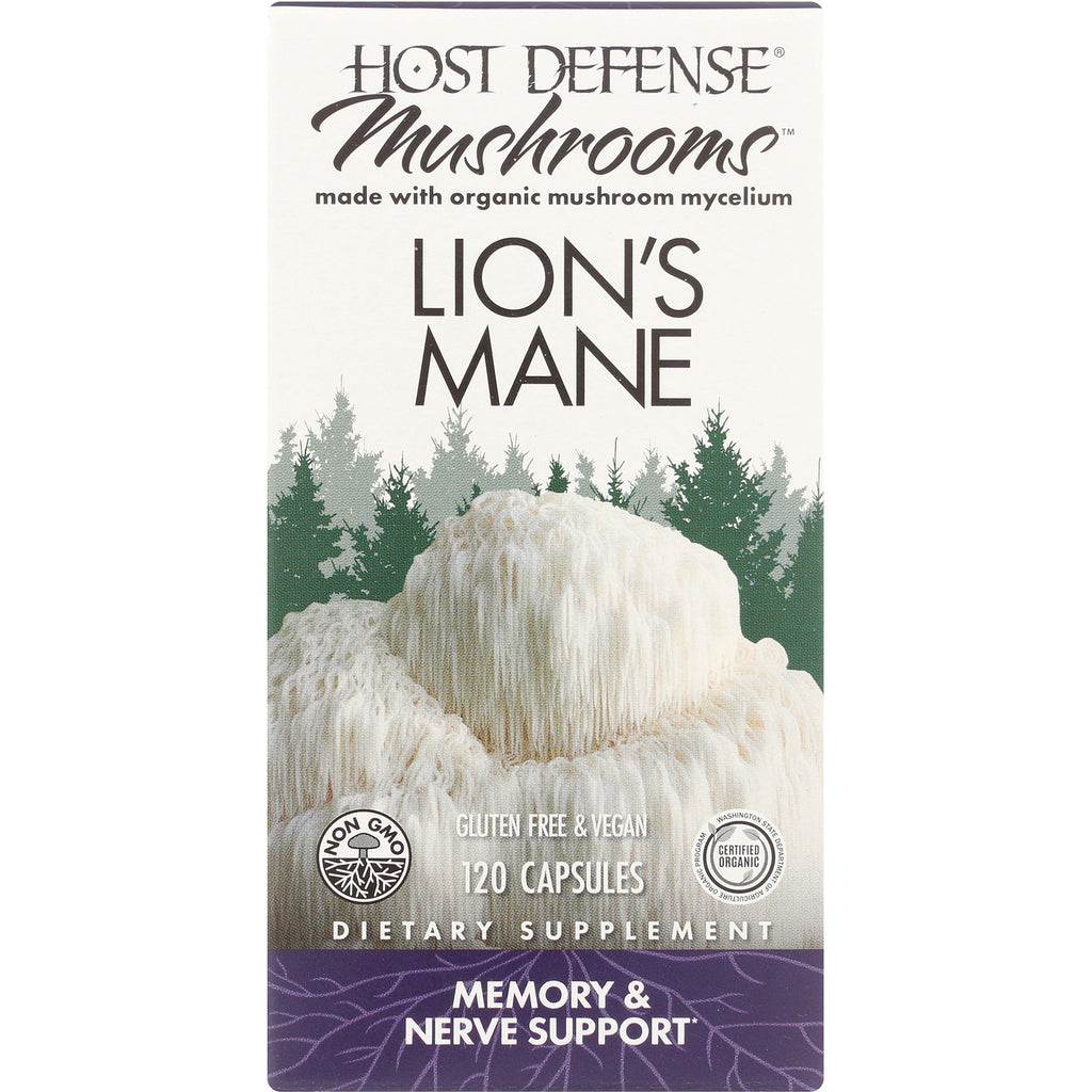 FUN025 | Host Defense Mushrooms Lion's Mane supplement box, 120 capsules, gluten free and vegan, memory and nerve support - Thumbnail