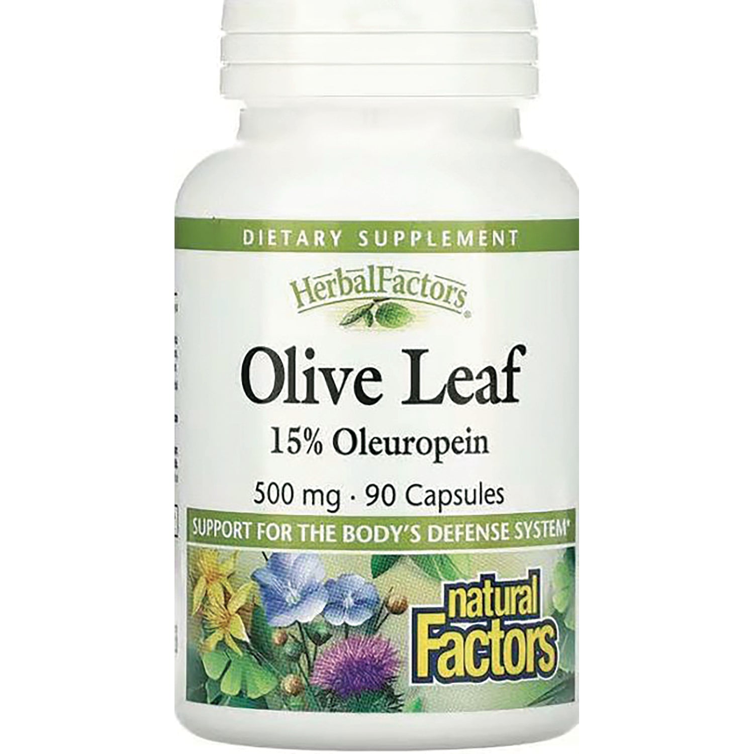 NFC076 | Natural Factors Olive Leaf 15% oleuropein 500 mg 90 capsules white supplement bottle