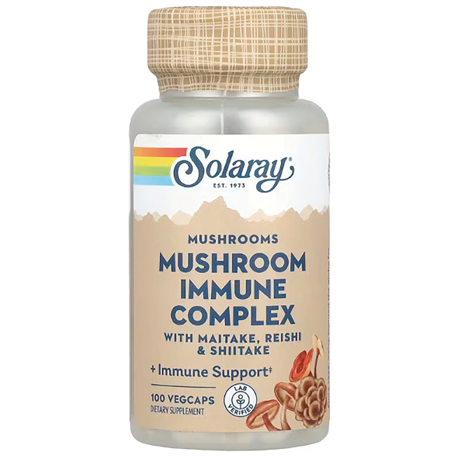 SLR376 | Solaray Mushroom Immune Complex bottle showing front label with 100 vegcaps