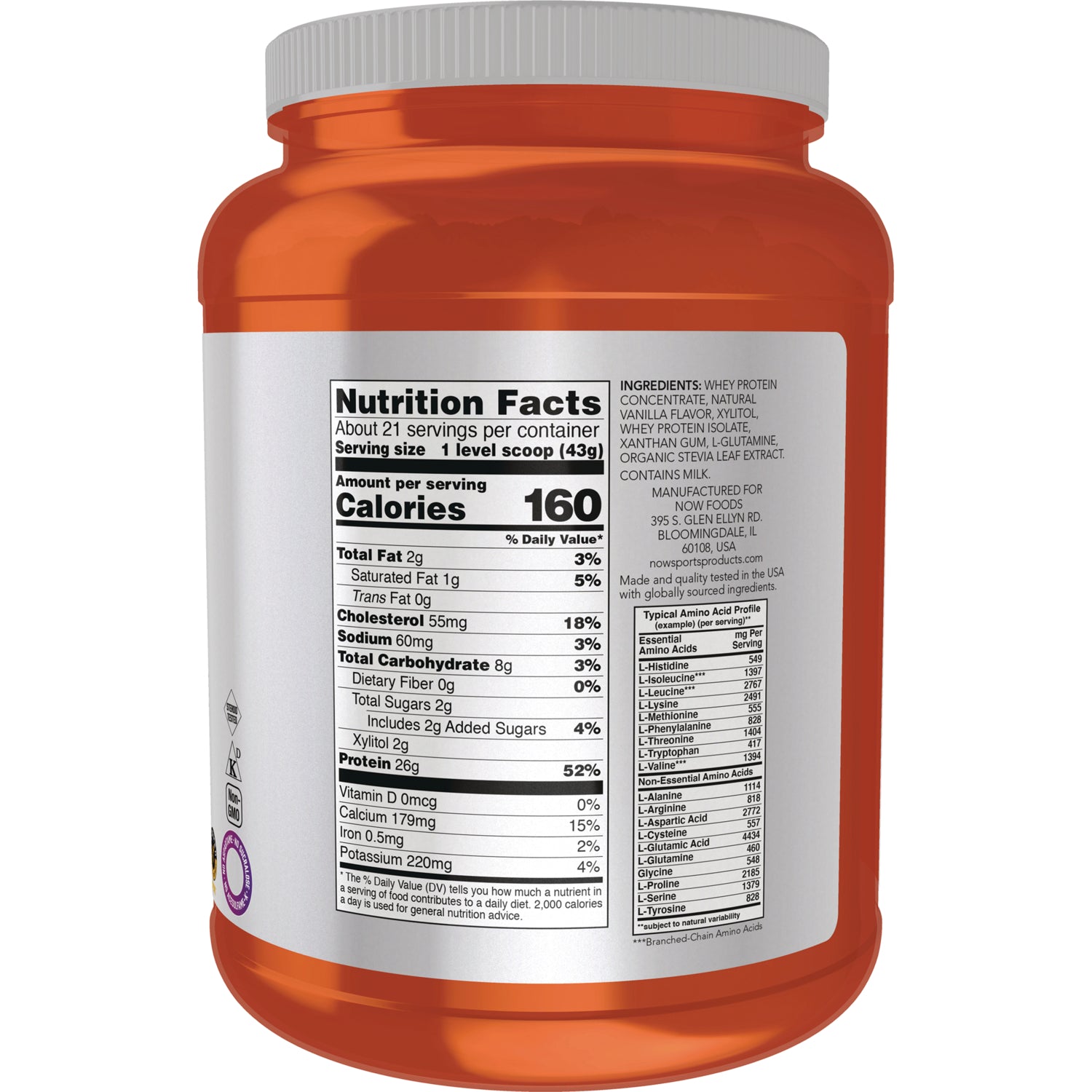 NWF917 | Nutrition facts and ingredient panel on back of orange supplement jar