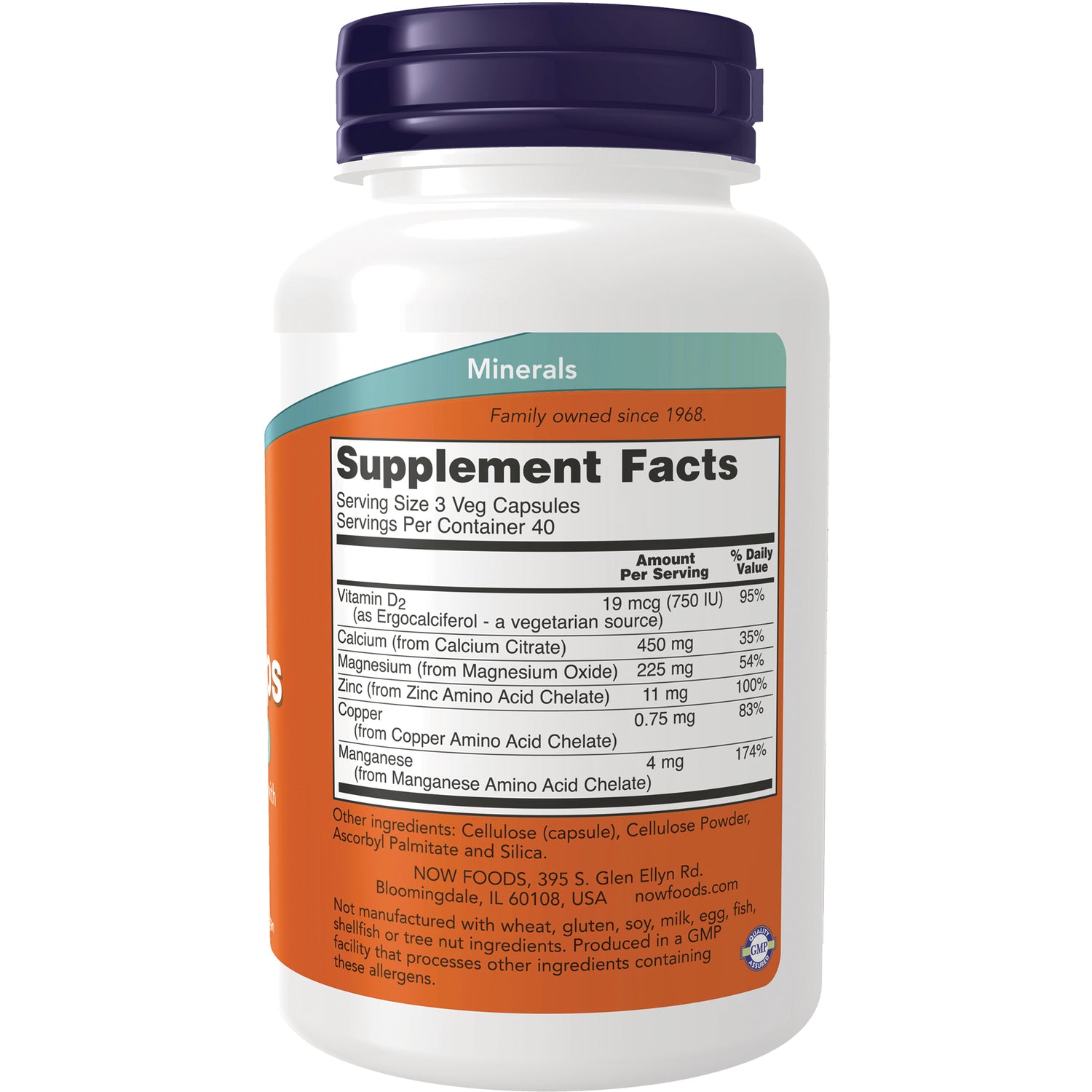 NWF660 | Back of white supplement bottle showing Supplement Facts panel and minerals label
