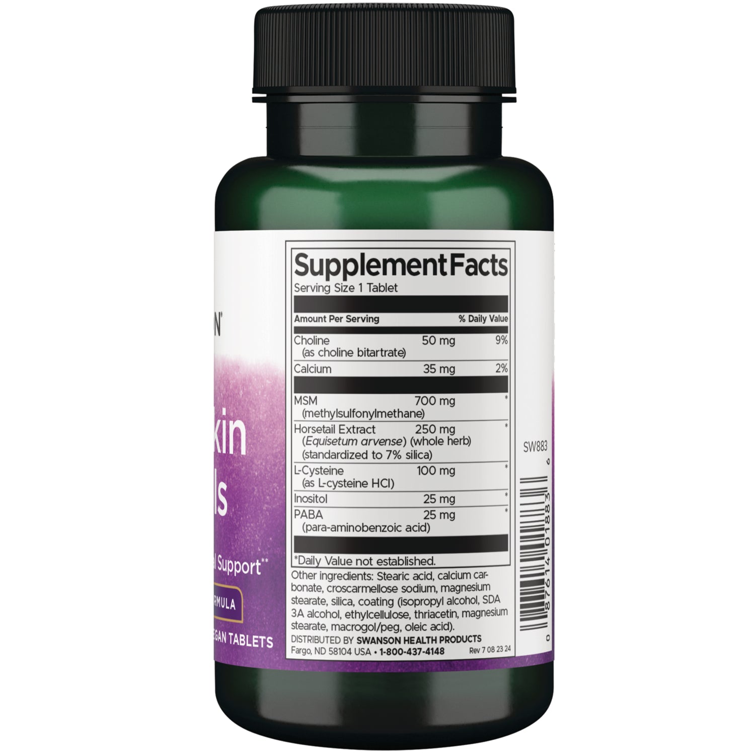 SW883 | Back label with Supplement Facts
