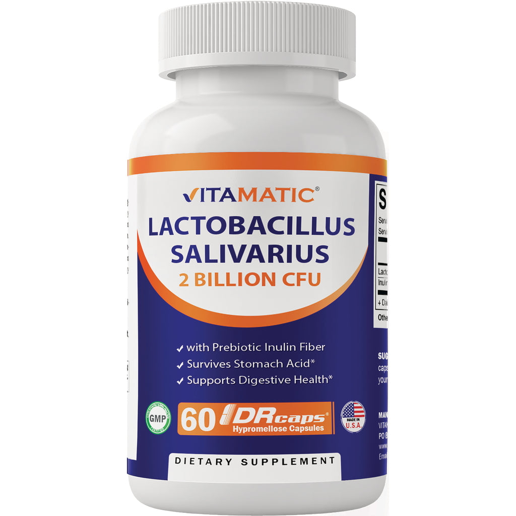 VAM004 | Vitamatic Lactobacillus Salivarius 2 Billion CFU, 60 DRcaps capsules bottle front - Thumbnail