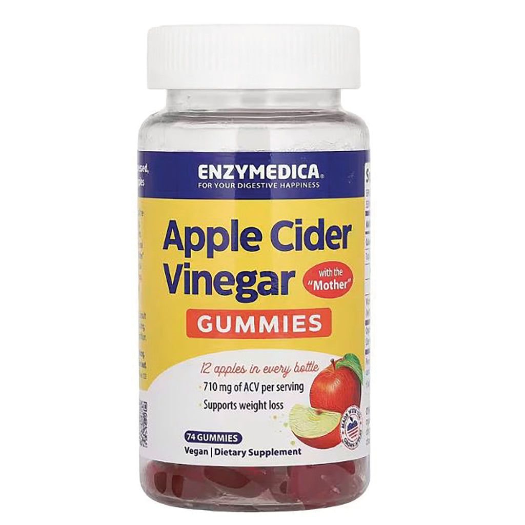 EMD090 | Enzymedica Apple Cider Vinegar Gummies bottle with label reading Apple Cider Vinegar GUMMIES and visible red gummies - Thumbnail