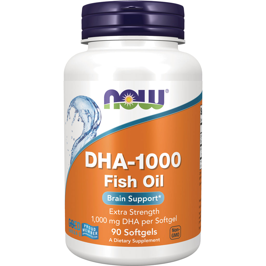 NWF1443 | NOW DHA-1000 Fish Oil bottle with orange label, 90 softgels, brain support - Thumbnail