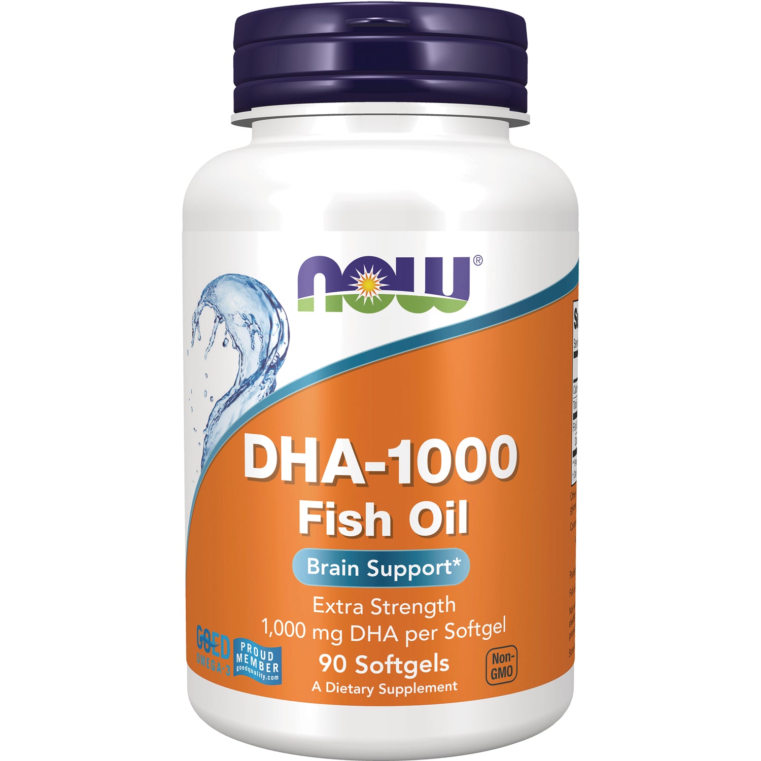 NWF1443 | NOW DHA-1000 Fish Oil bottle with orange label, 90 softgels, brain support