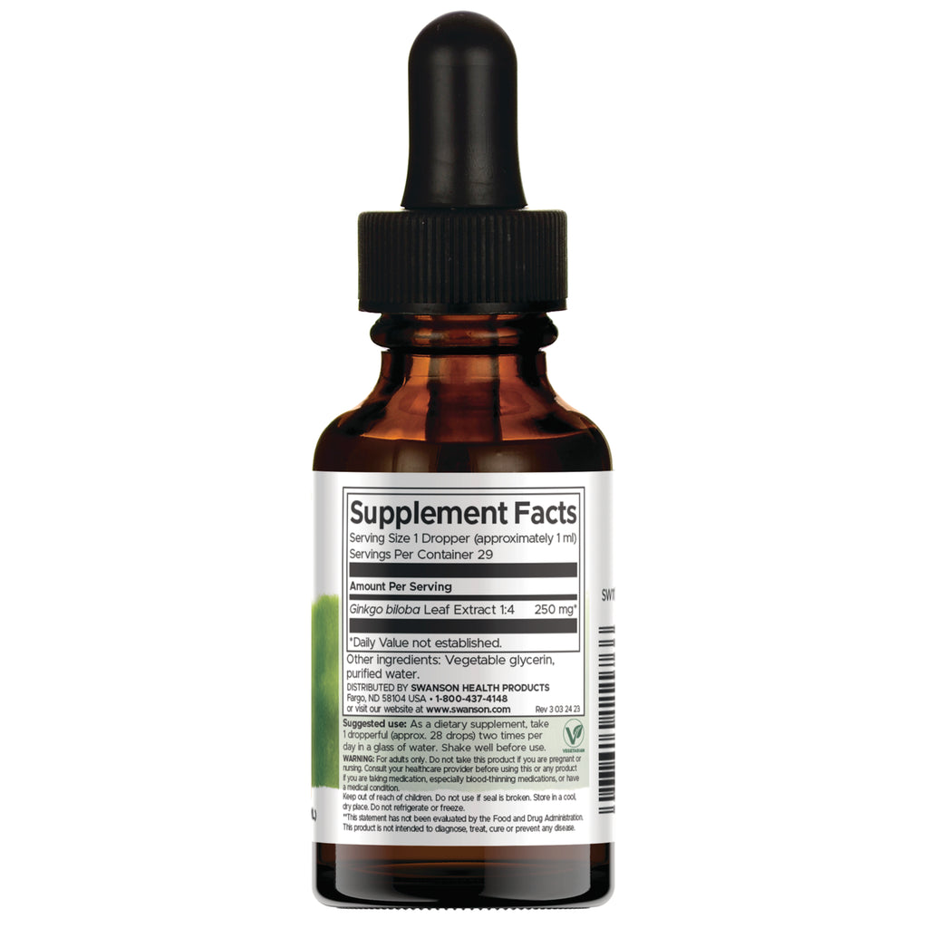SW1176 | Supplement Facts for Ginkgo biloba leaf extract 1:4, 250 mg - Thumbnail