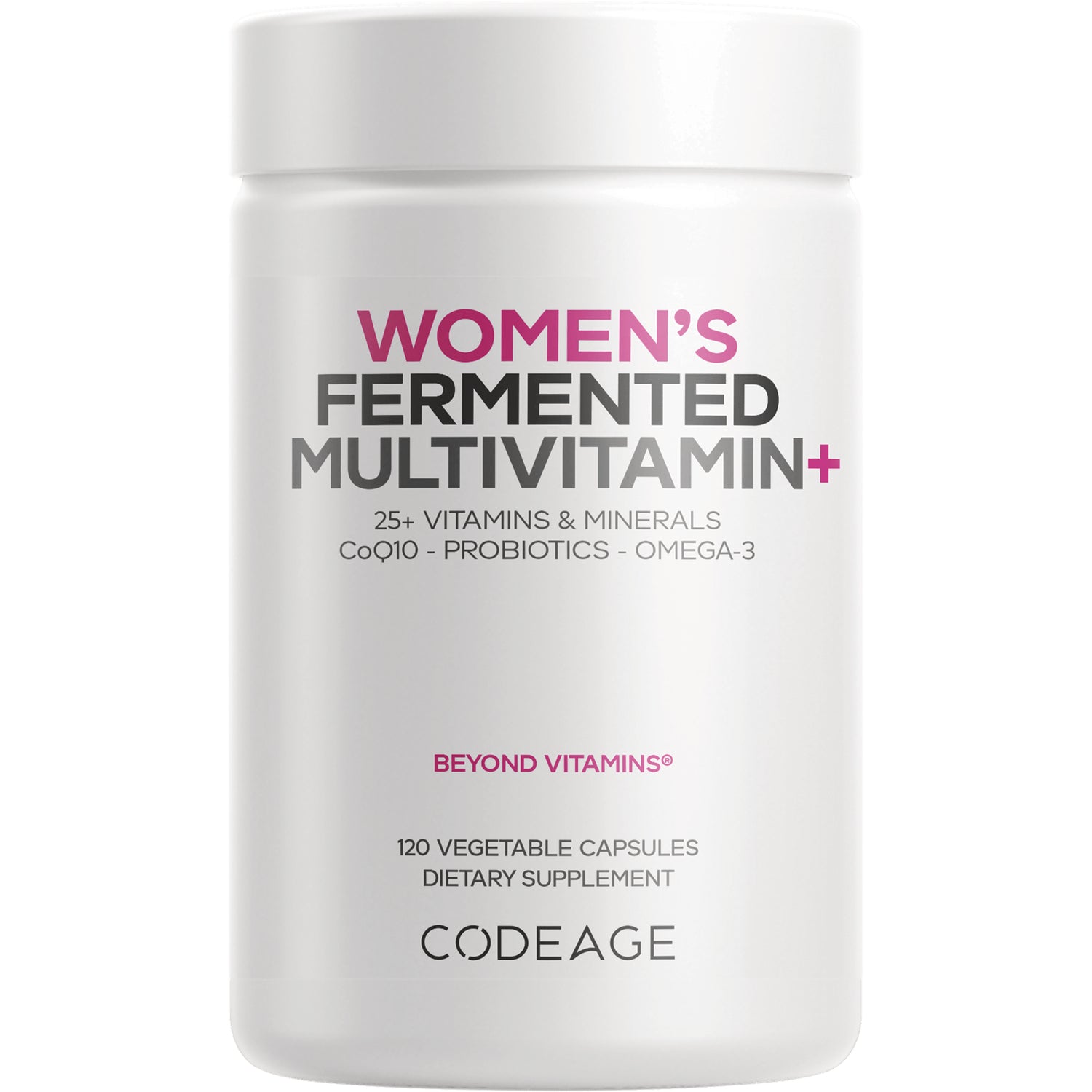 Women's fermented multivitamin bottle labeled BEYOND VITAMINS 120 vegetable capsules dietary supplement