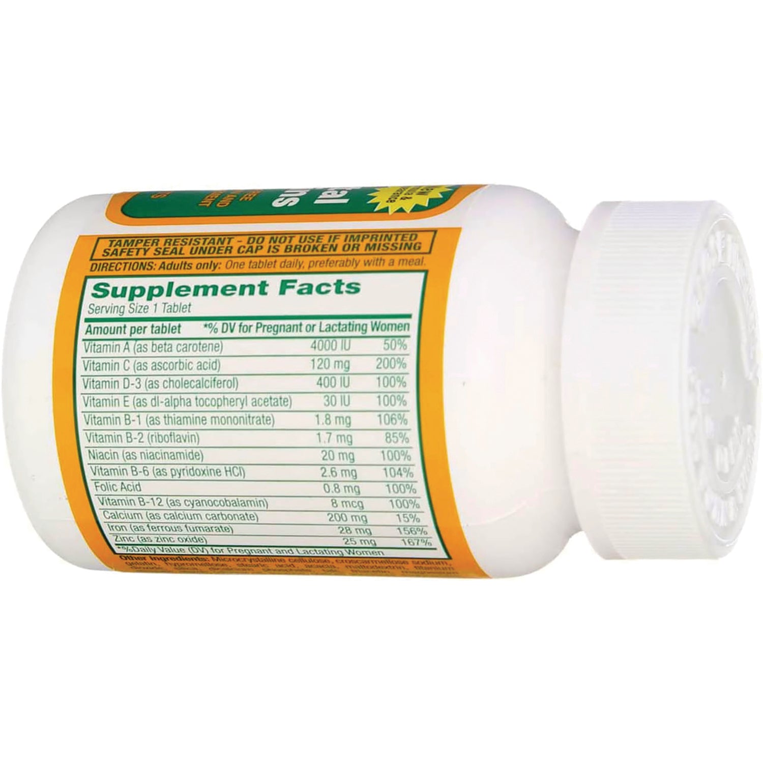 WAT046 | Supplement Facts panel on vitamin supplement bottle showing nutrition information