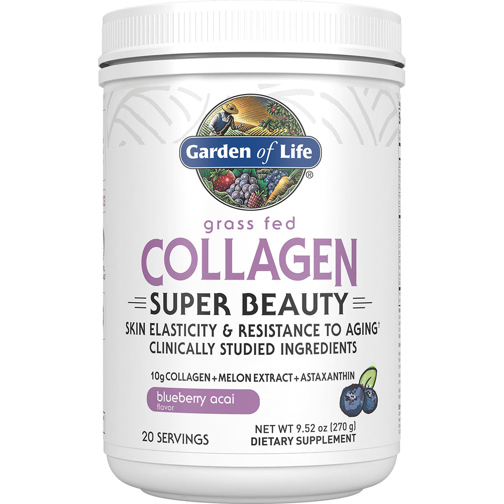 GLF308 | Garden of Life grass fed Collagen Super Beauty tub, blueberry acai flavor, front label - Thumbnail