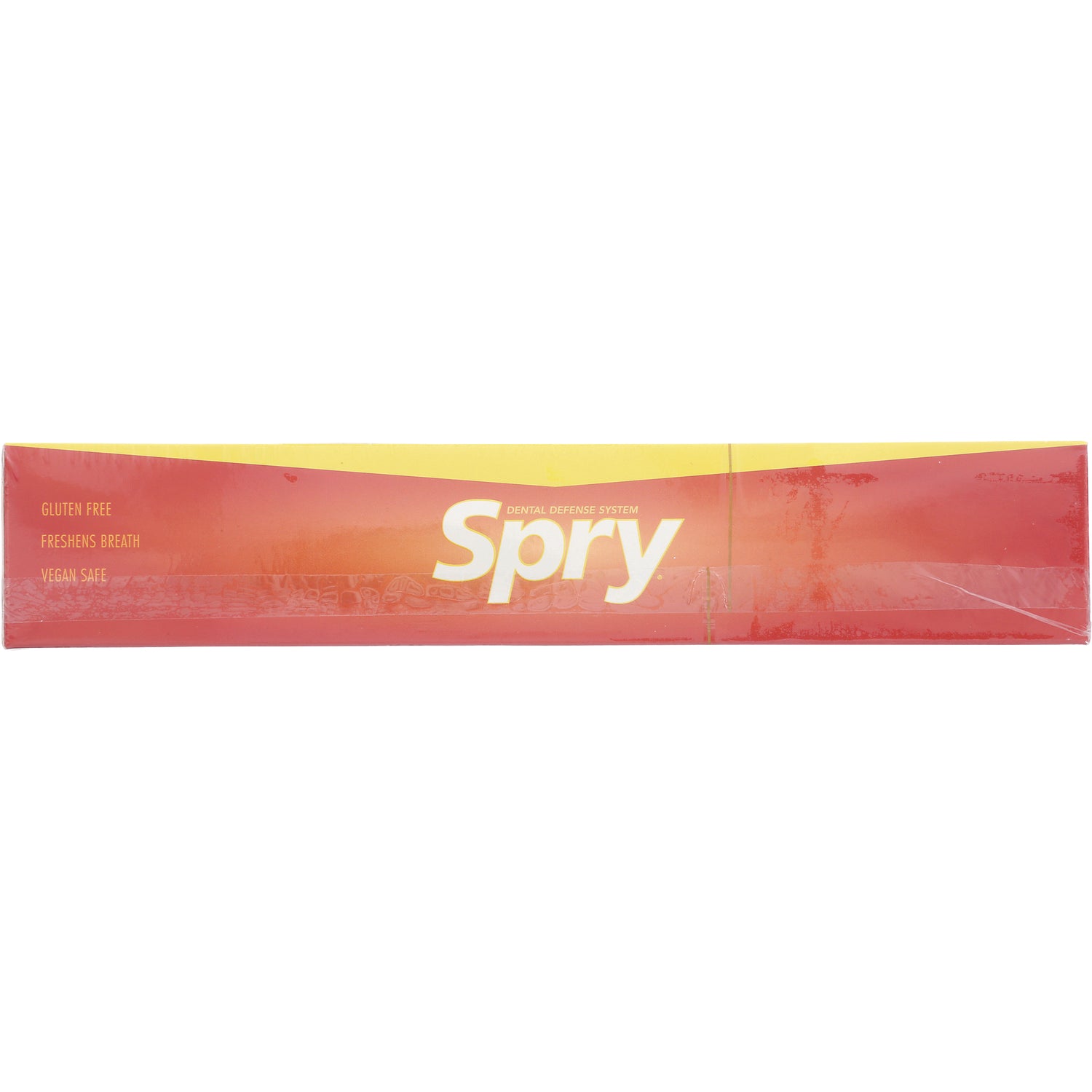XL014 | Spry dental defense system panel with text: Gluten Free, Freshens Breath, Vegan Safe