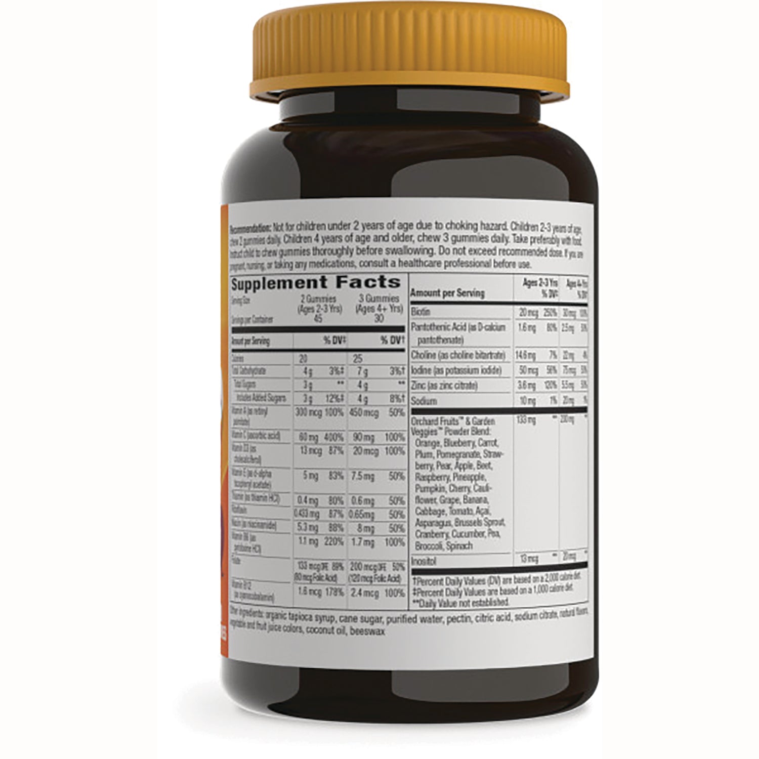 NW797 | Back label showing Supplement Facts, ingredients and warnings on brown vitamin bottle with yellow cap
