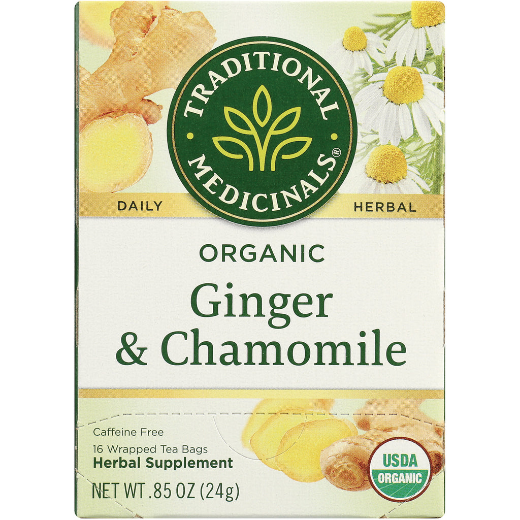 TMD019 | Traditional Medicinals Organic Ginger & Chamomile tea, caffeine free, 16 wrapped tea bags, USDA Organic - Thumbnail