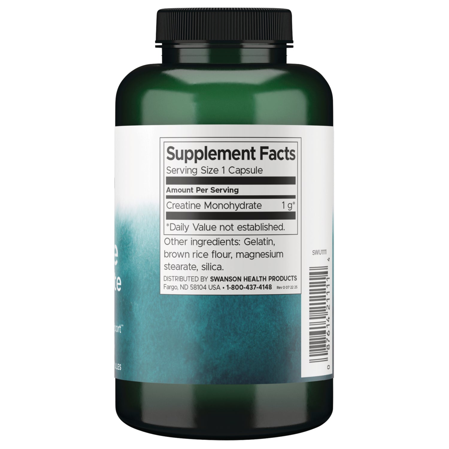SWU1111 | Back label with Supplement Facts panel and other ingredients list