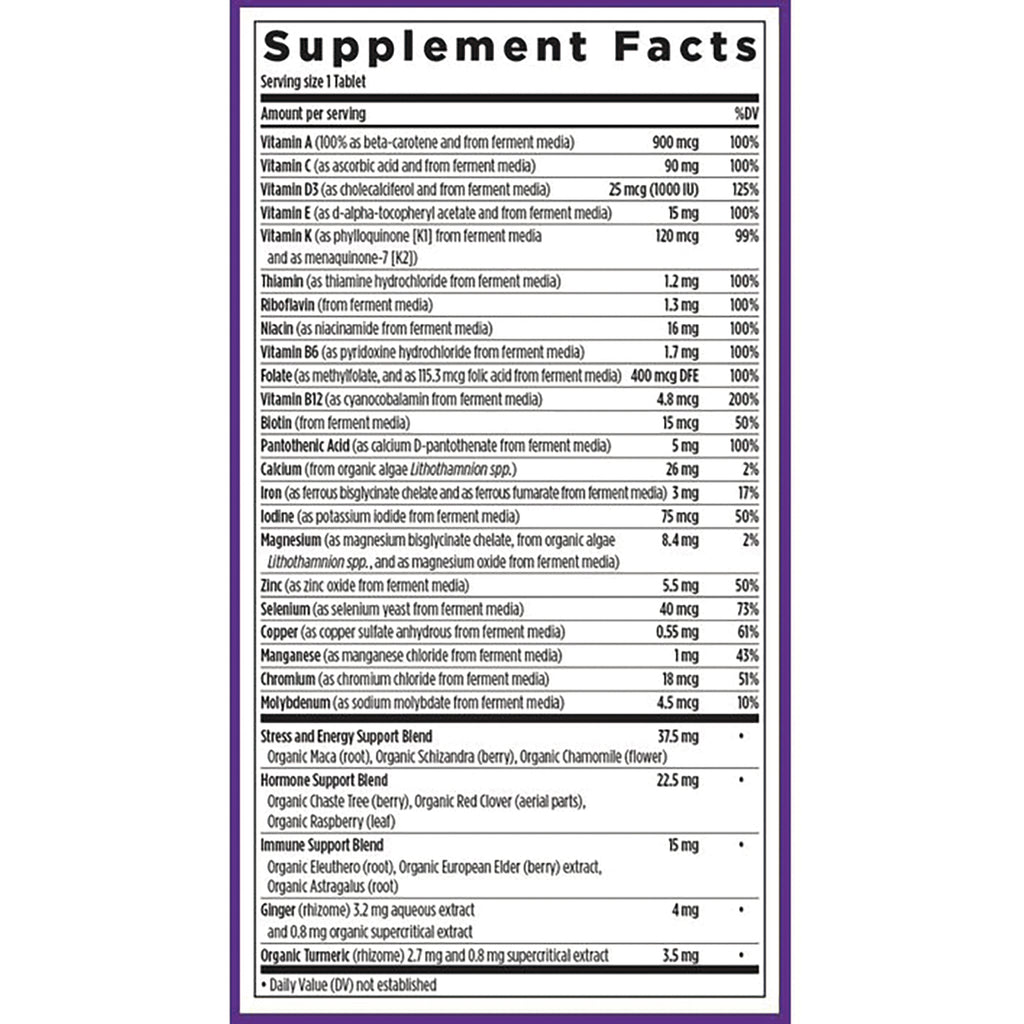 NWC145 | Supplement Facts label showing serving size, vitamin and mineral amounts and ingredient blends - Thumbnail
