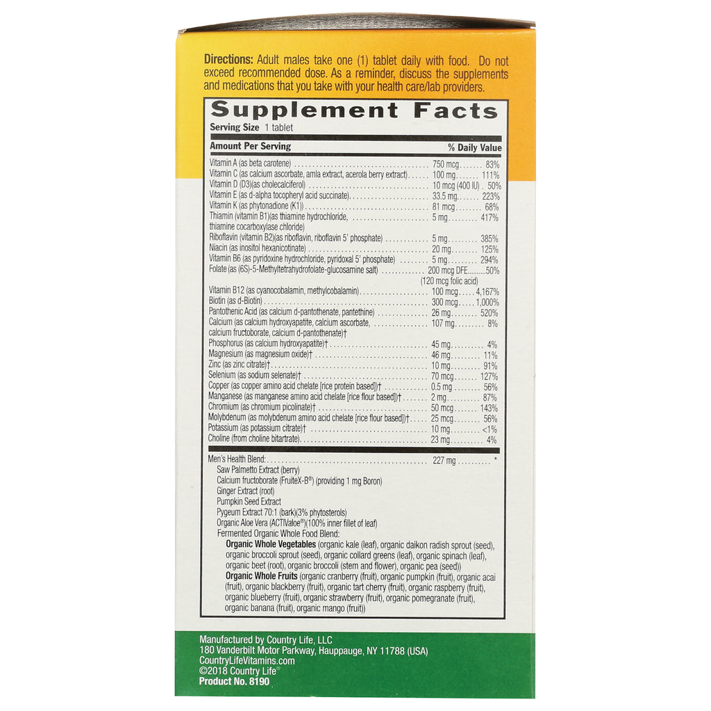 CRL527 | Supplement facts panel and directions on back of supplement box showing vitamins, minerals, and ingredient list - Thumbnail