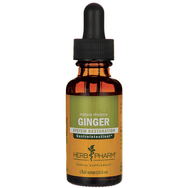 HPH055 | Amber dropper bottle labeled GINGER Herb Pharm system restoration herbal supplement, 1 fluid ounce