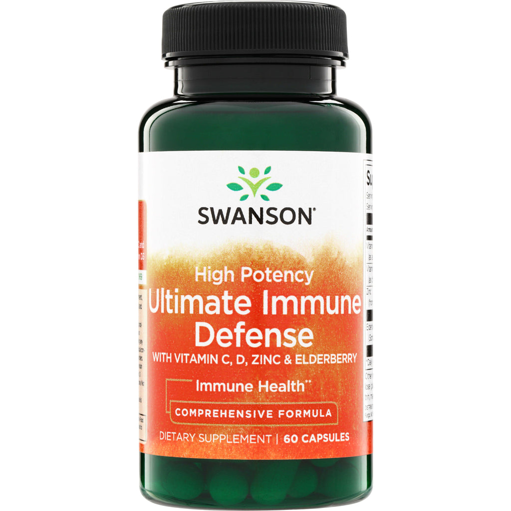 SW1812 | Swanson High Potency Ultimate Immune Defense supplement bottle, with Vitamin C, D, Zinc & Elderberry, 60 capsules - Thumbnail