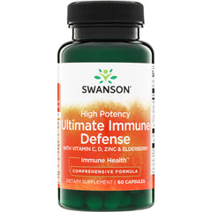 SW1812 | Swanson High Potency Ultimate Immune Defense supplement bottle, with Vitamin C, D, Zinc & Elderberry, 60 capsules