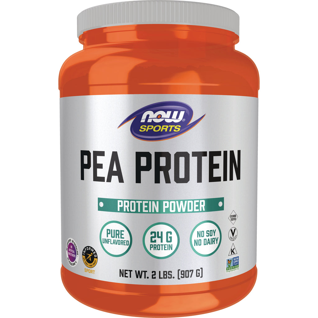 NWF264 | NOW Sports Pea Protein powder 2 lb orange jar, pure unflavored, 24 g protein per serving - Thumbnail