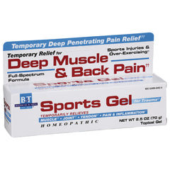 BRK013 | Front packaging of Sports Gel topical box labeled Deep Muscle & Back Pain, homeopathic, net wt 2.5 oz