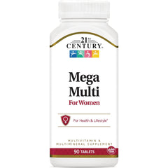 CNT101 | 21st Century Mega Multi For Women multivitamin bottle, 90 tablets, For Health & Lifestyle label, gluten free