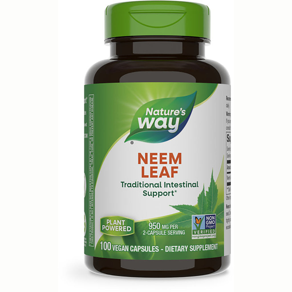 NW867 | Nature's Way Neem Leaf supplement bottle front label showing 100 vegan capsules and 950 mg per 2-capsule serving - Thumbnail