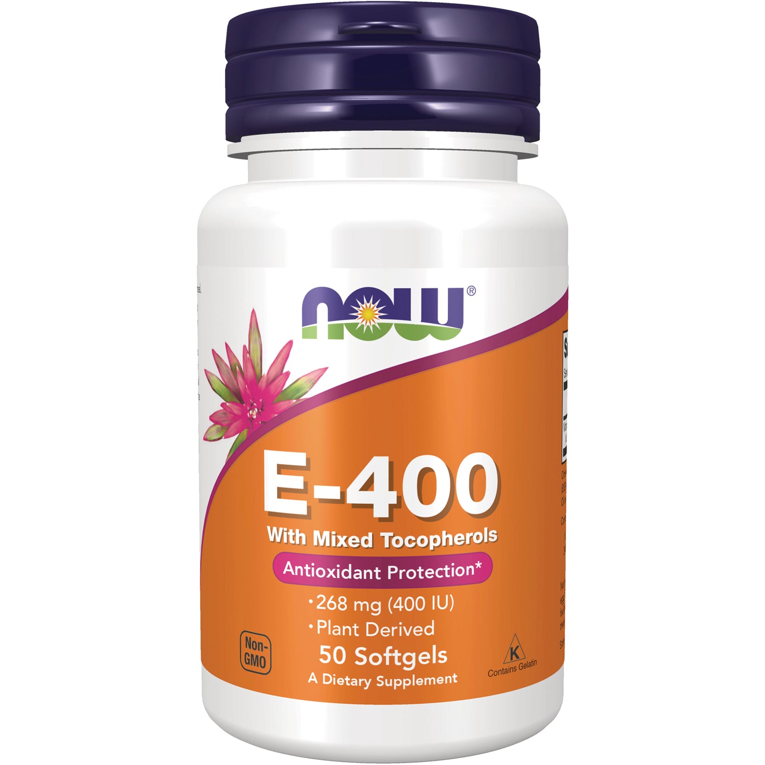 NWF816 | NOW E-400 bottle front labeled With Mixed Tocopherols Antioxidant Protection 50 Softgels