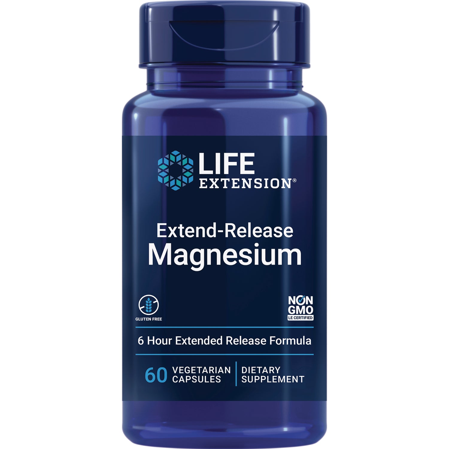 LE591 | Life Extension Extend-Release Magnesium supplement bottle, 60 vegetarian capsules, blue label