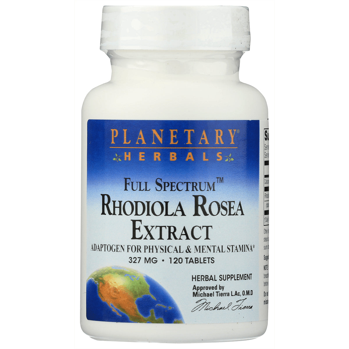 PF248 | Planetary Herbals Full Spectrum Rhodiola Rosea Extract 327 mg 120 tablets front label on white bottle