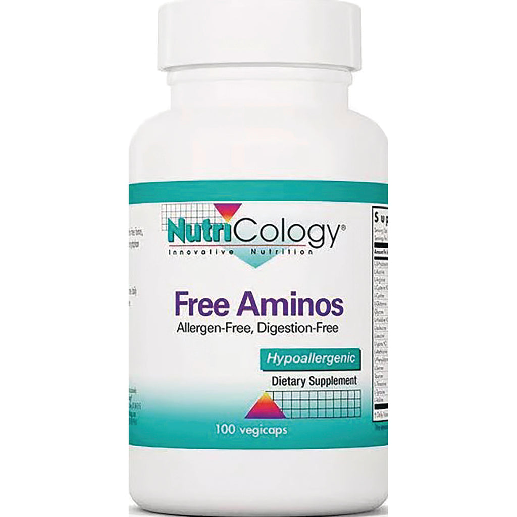 NCL096 | White bottle labeled NutriCology Free Aminos hypoallergenic dietary supplement, 100 vegicaps - Thumbnail