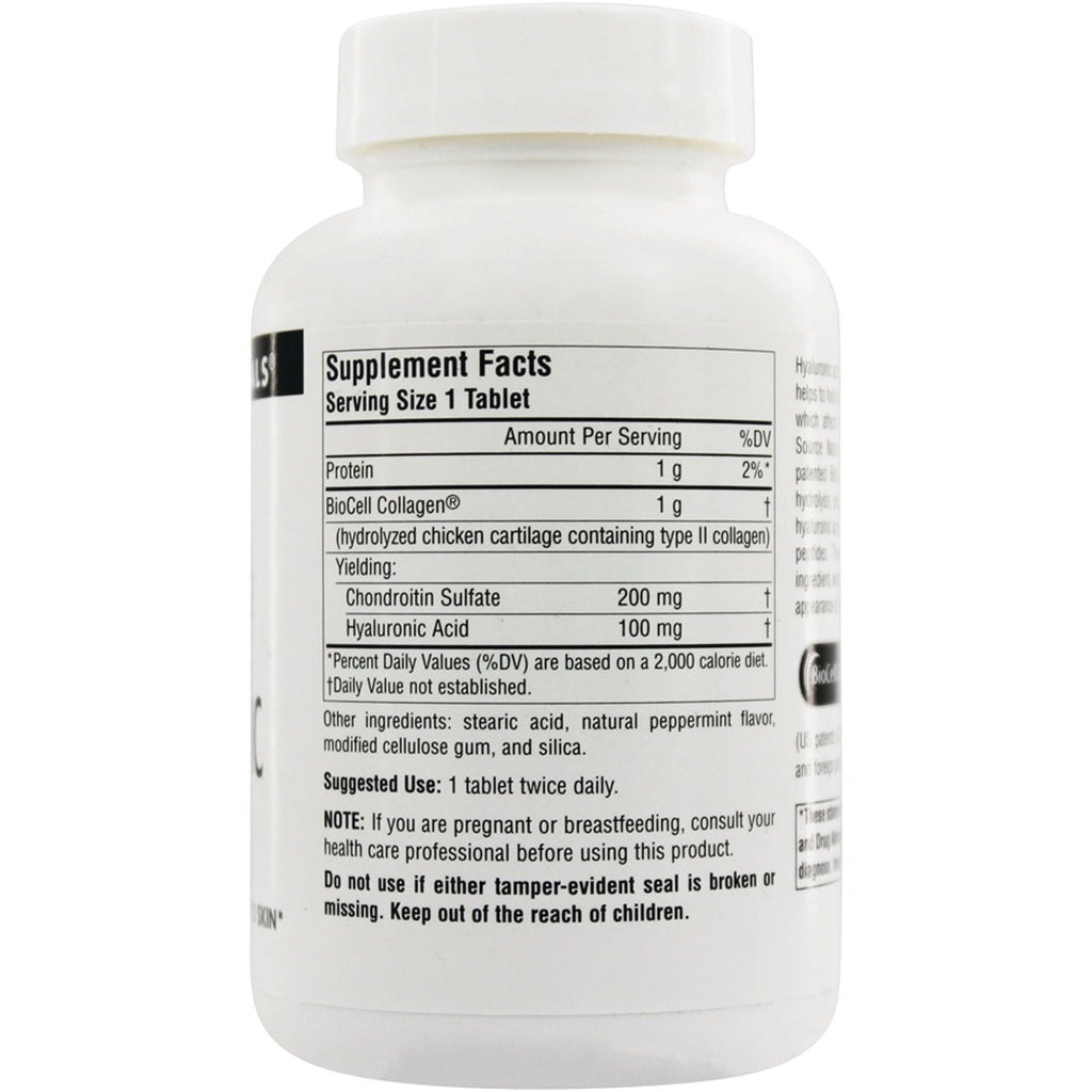 SN461 | Back label with Supplement Facts, serving size 1 tablet, BioCell Collagen, chondroitin sulfate, hyaluronic acid - Thumbnail