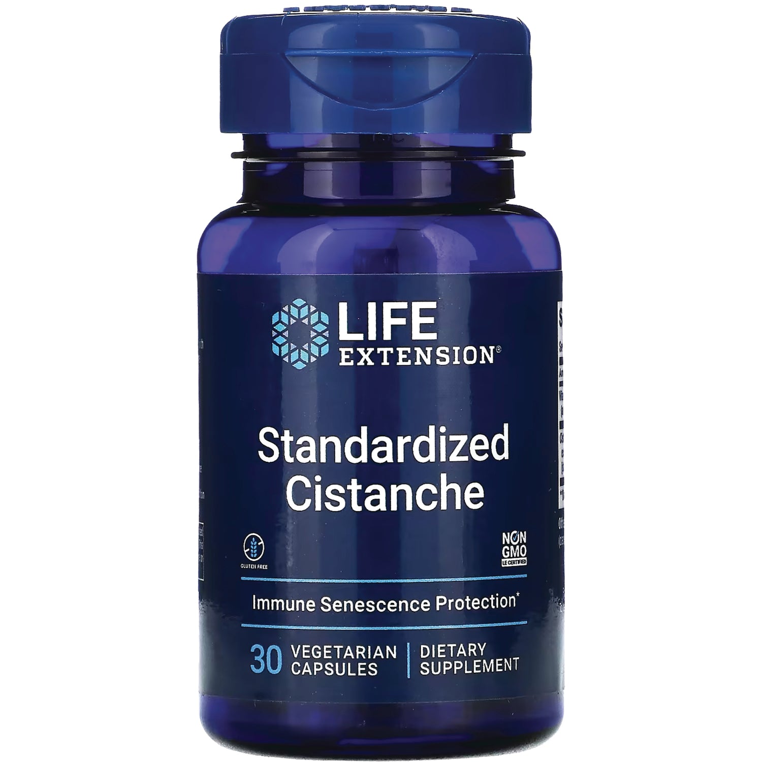 LE487 | Life Extension Standardized Cistanche supplement bottle, 30 vegetarian capsules front view