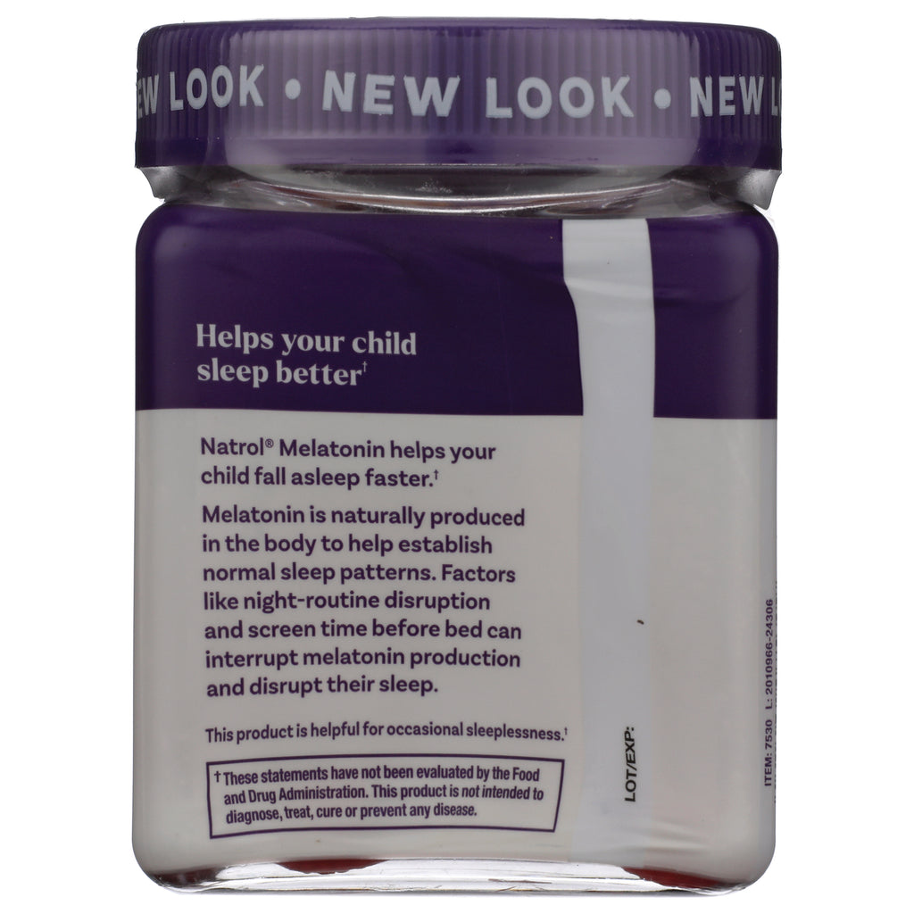 NA617 | Back label of children's melatonin bottle reading Helps your child sleep better and product information - Thumbnail
