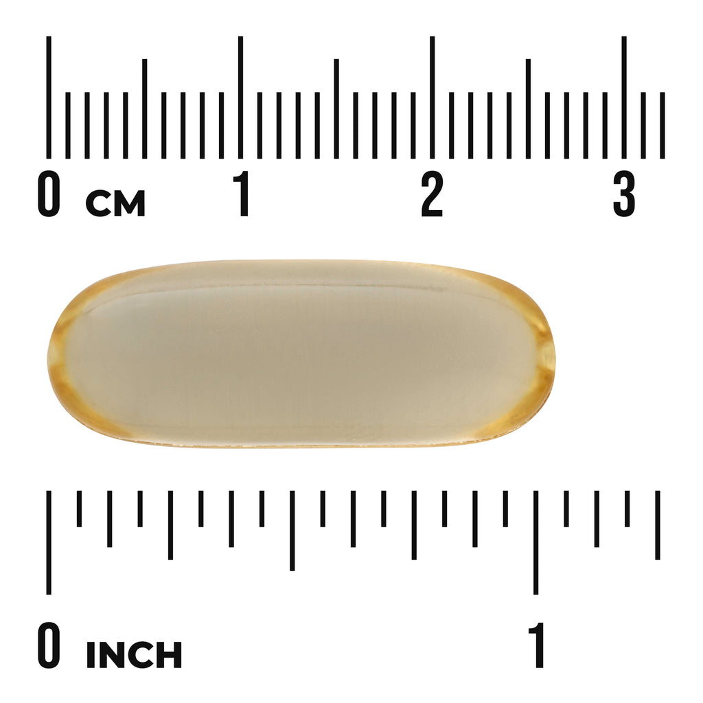 SW1439 | Softgel capsule with size reference next to ruler marked in cm and inches - Thumbnail