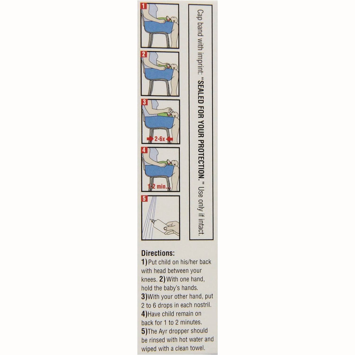 BFA002 | back panel showing step-by-step nasal drop instructions with numbered illustrations and written directions